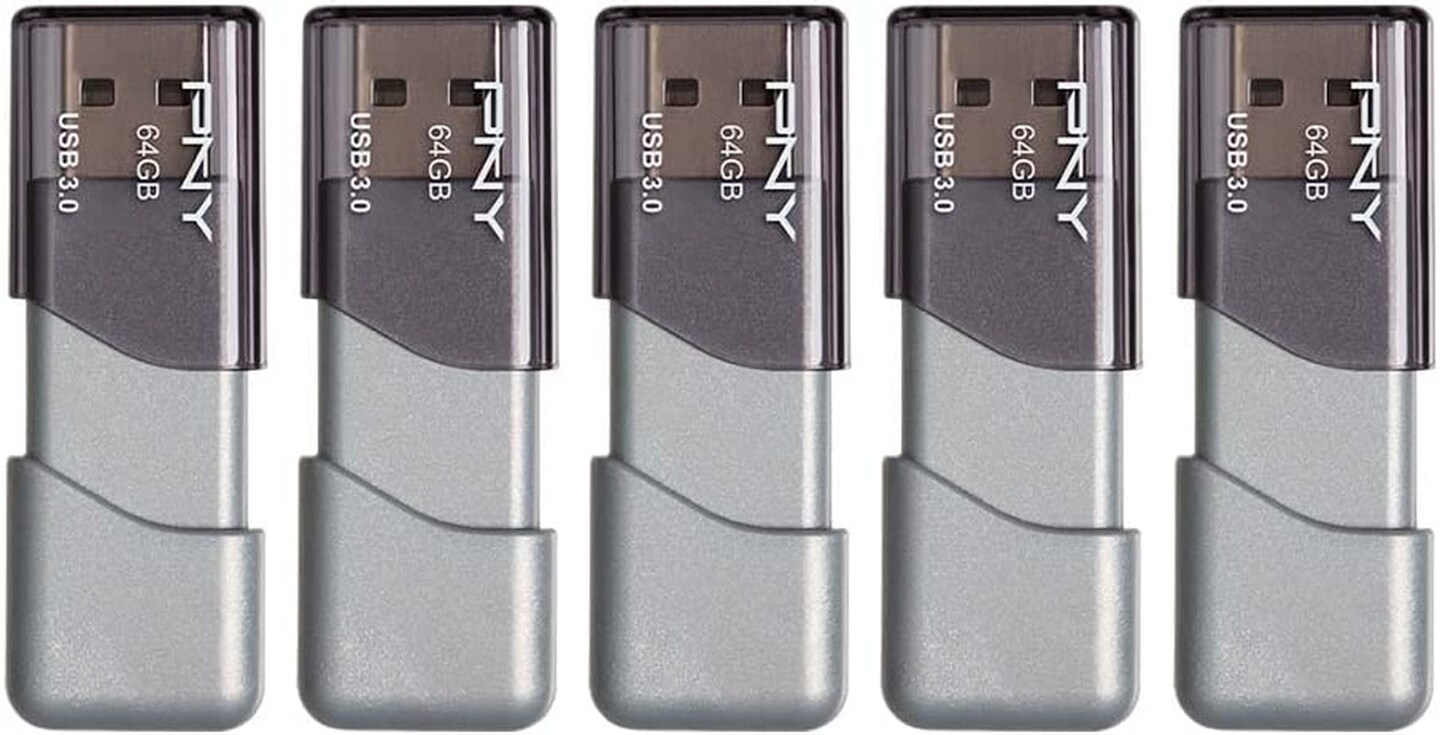 64GB Turbo Attach&#xE9; 3 USB 3.0 Flash Drive 5-Pack, Silver