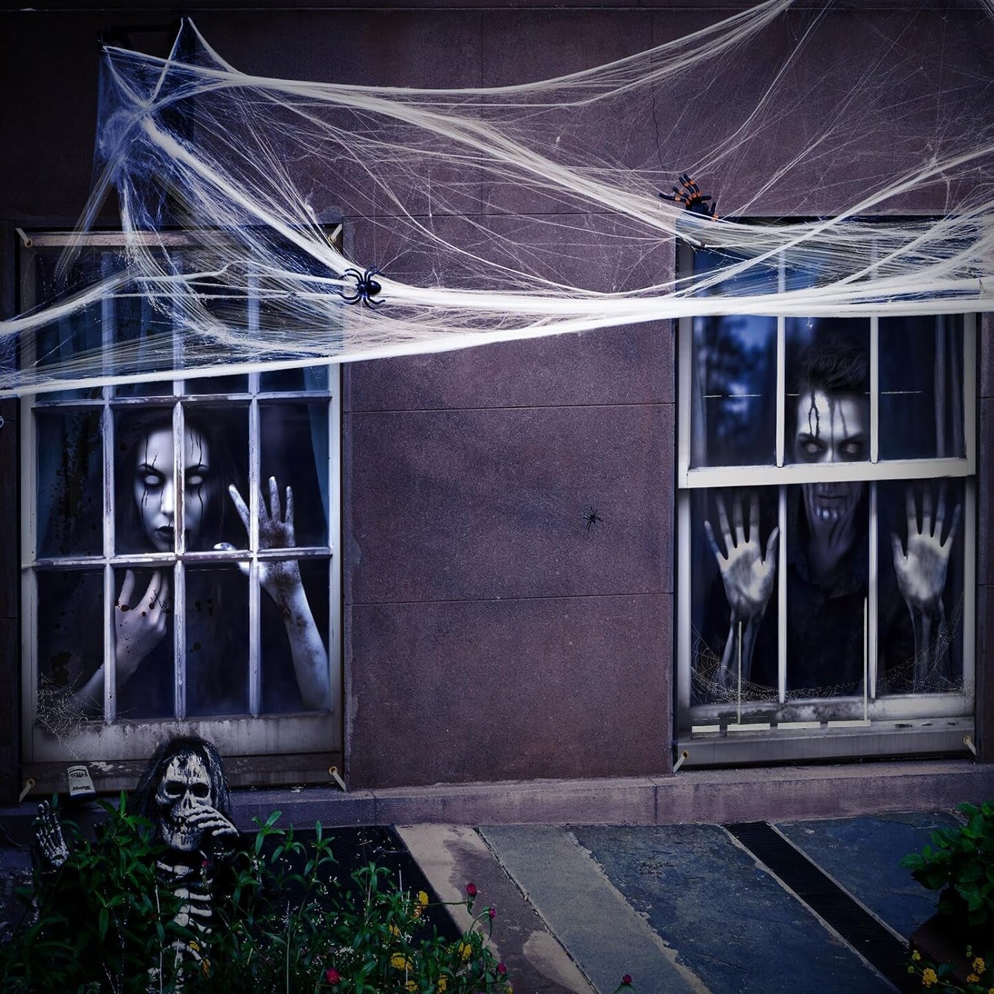2 Pcs Scary Halloween Curtain Halloween Window Silhouette Decoration Blood Halloween Window Cover Horror Halloween Theme Window Poster for Indoor Outdoor Party Wall Door Decor(Gothic Horror)