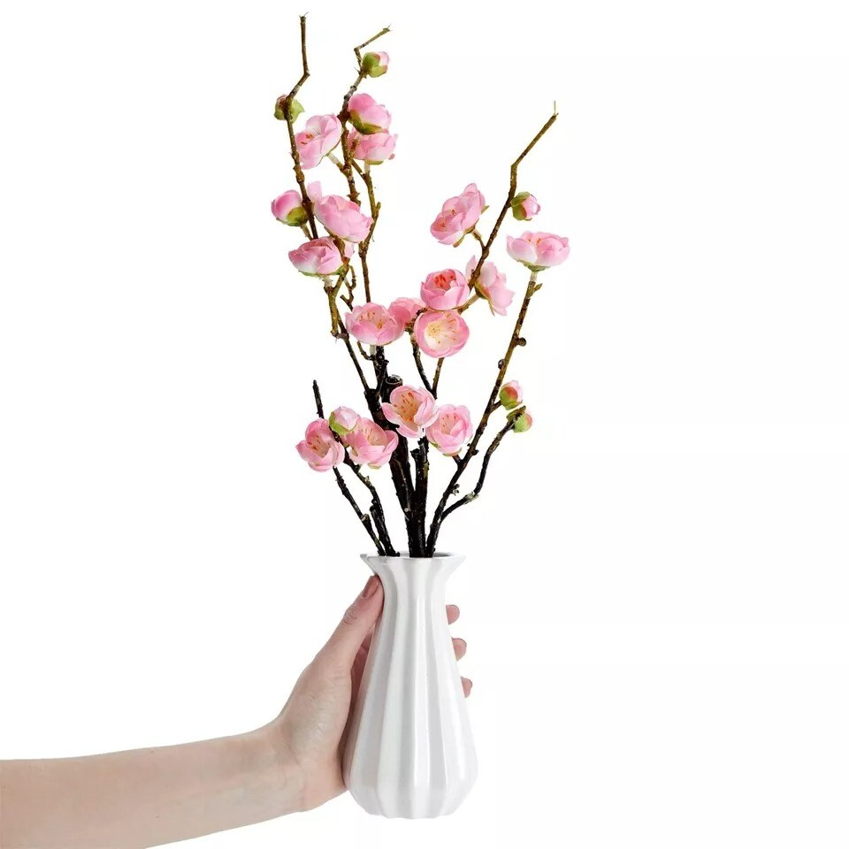 Artificial Fake Flower Cherry Blossom with Ceramic Vase for Home Decoration 5.8&#x22;