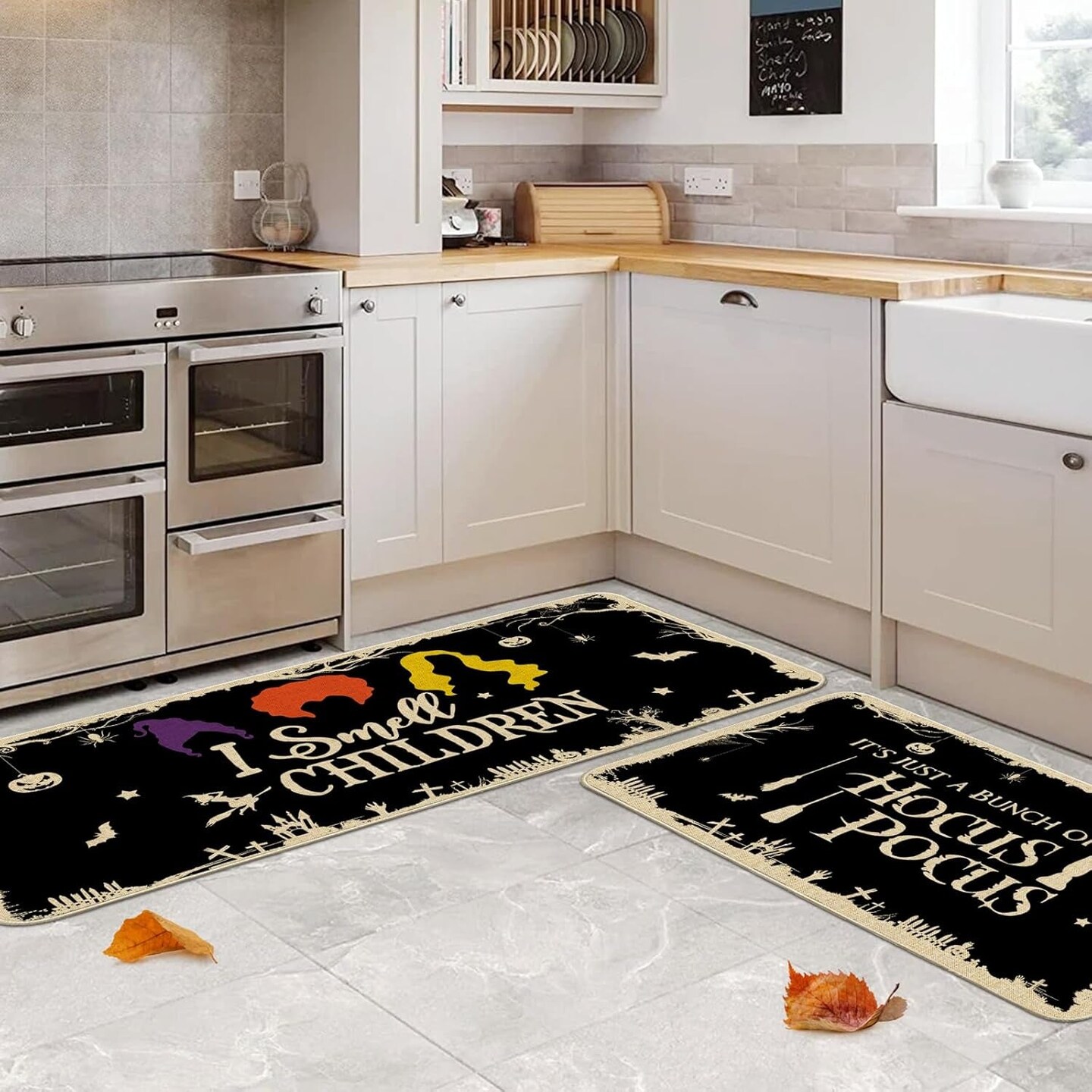 Halloween Kitchen Mats, Kitchen Rugs - Witches Halloween Kitchen Decor for Floor - Halloween Decorations for Home 17&#x22;X27+17&#x22;X47&#x22;