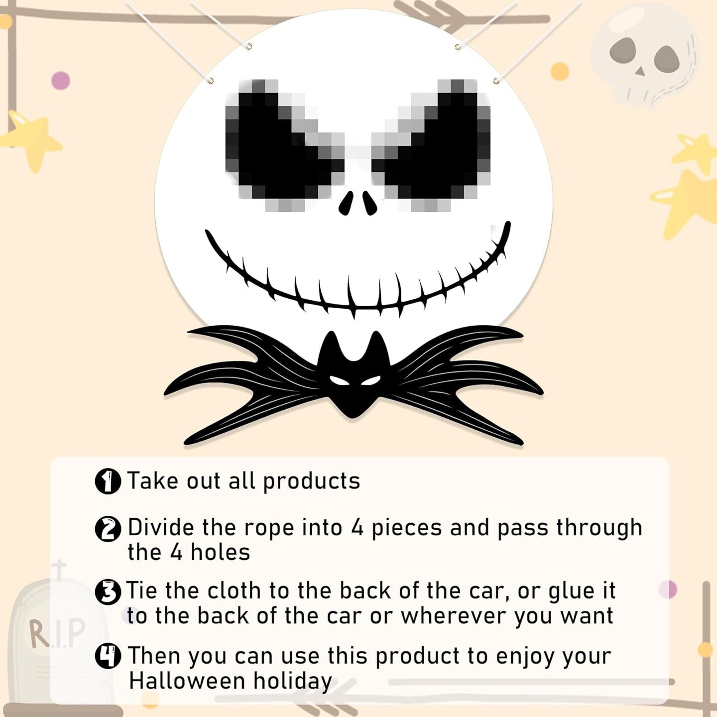 Halloween Cartoon Skull Trunk or Treat Car Decoration Halloween Jack and Sally Theme Party Decoration Halloween Car Archway Garage Decoration Banners Halloween Car Outdoor Party Decoration