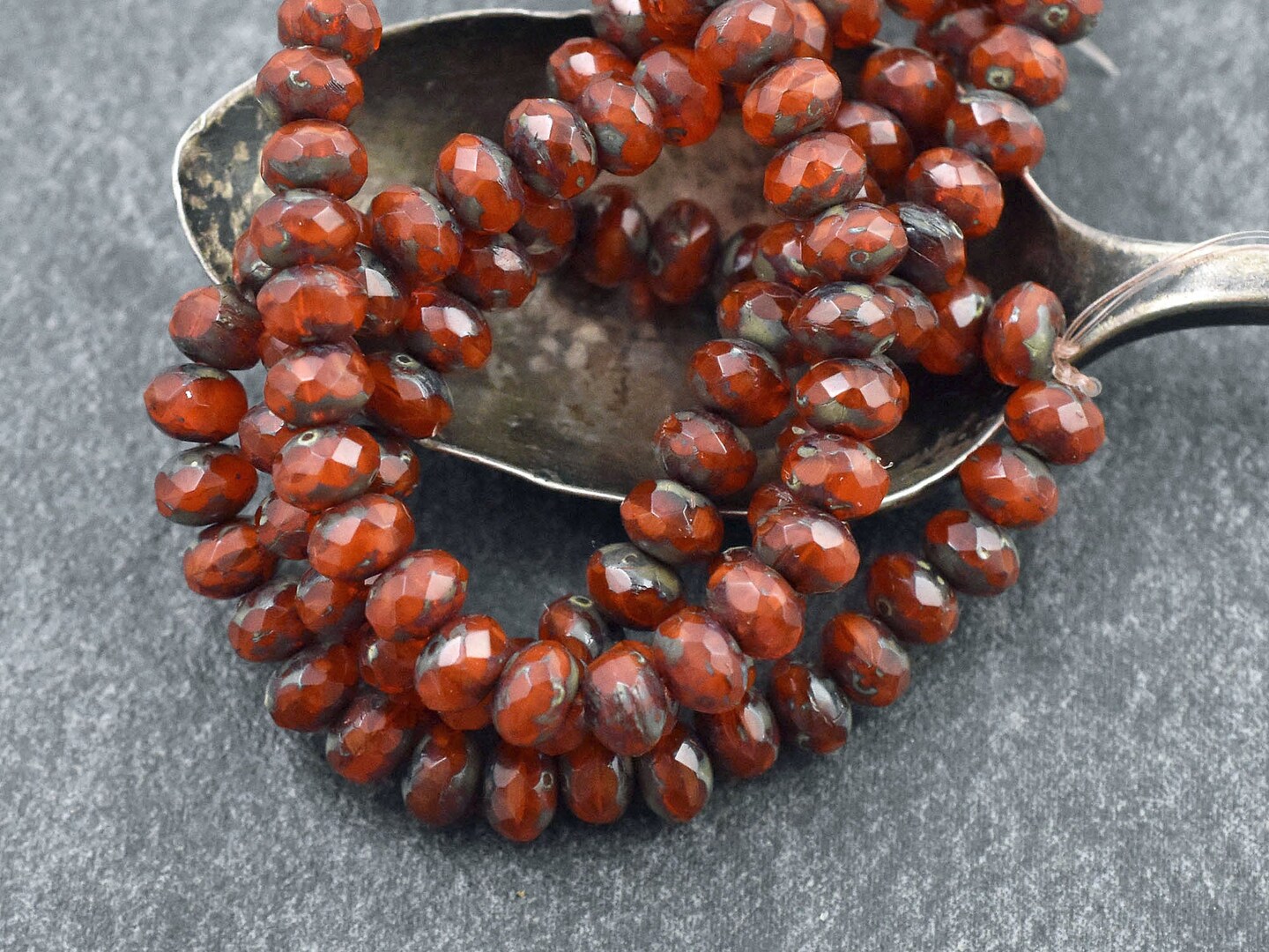 *30* 3x5mm Burnt Coral Orange Picasso Fire Polished Rondelle Beads
