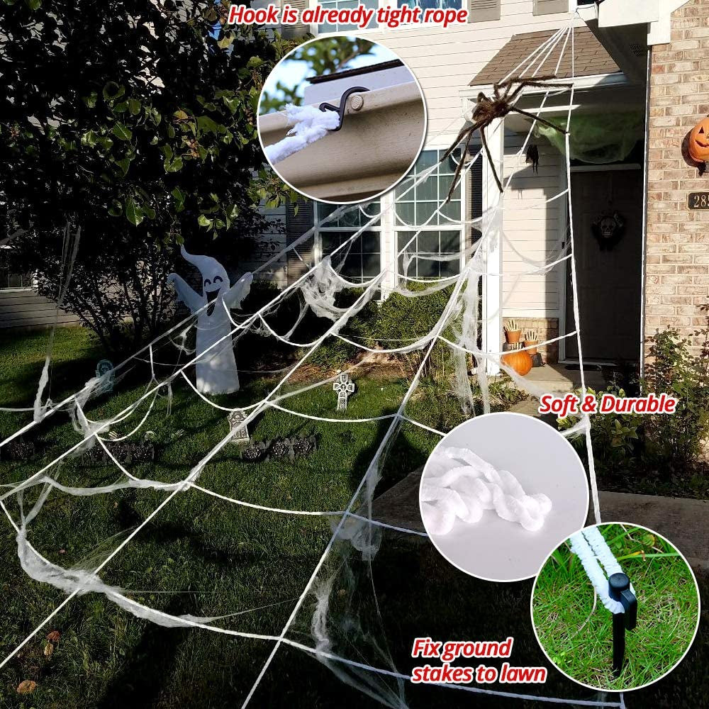 200&#x22; Halloween Spider Web + 59&#x22; Giant Spider Decorations Fake Spider with Triangular Huge Spider Web for Indoor Outdoor Halloween Decorations Yard Home Costumes Parties Haunted House D&#xE9;cor