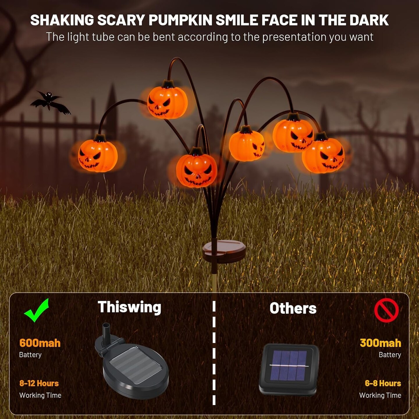 Halloween Decorations Outdoor,  Pumpkin Solar-Lights for outside Halloween Decor, Waterproof 12LED Orange Scary Spooky Swaying Lamps for Garden, Yard, Patio, Pathway, Halloween Party Deco