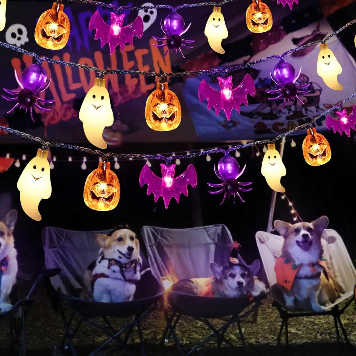 Solar Powered Halloween Lights, 40 LED, 8 Modes, Waterproof, Auto On/Off, Outdoor Use