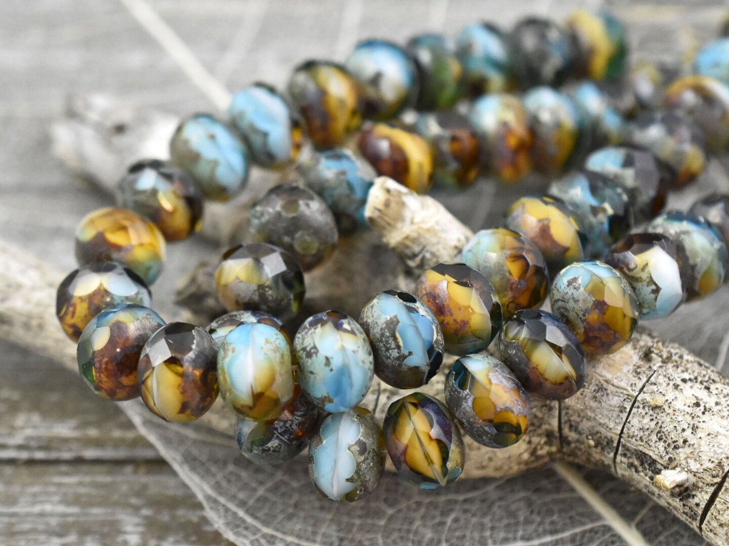 Caribbean Beach Picasso Fire Polished Rondelle Beads - 3x5mm, 5x7mm or 6x8mm