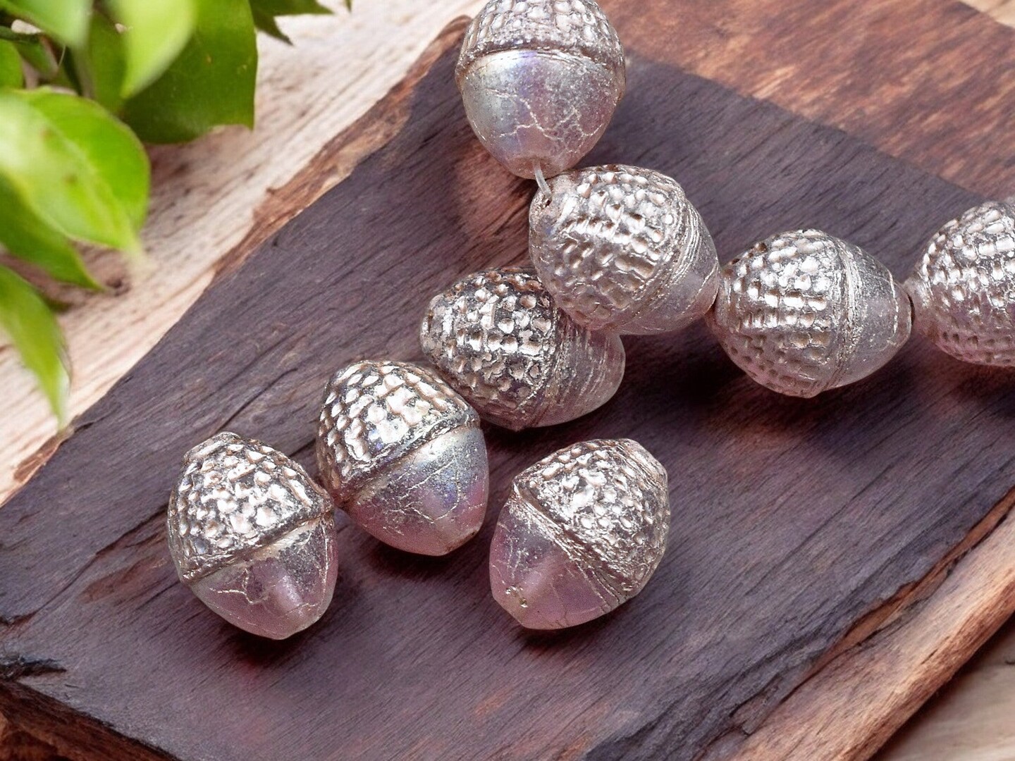 *8* 10x12mm Platinum Washed Semi Transparent Thistle Acorn Oval Beads