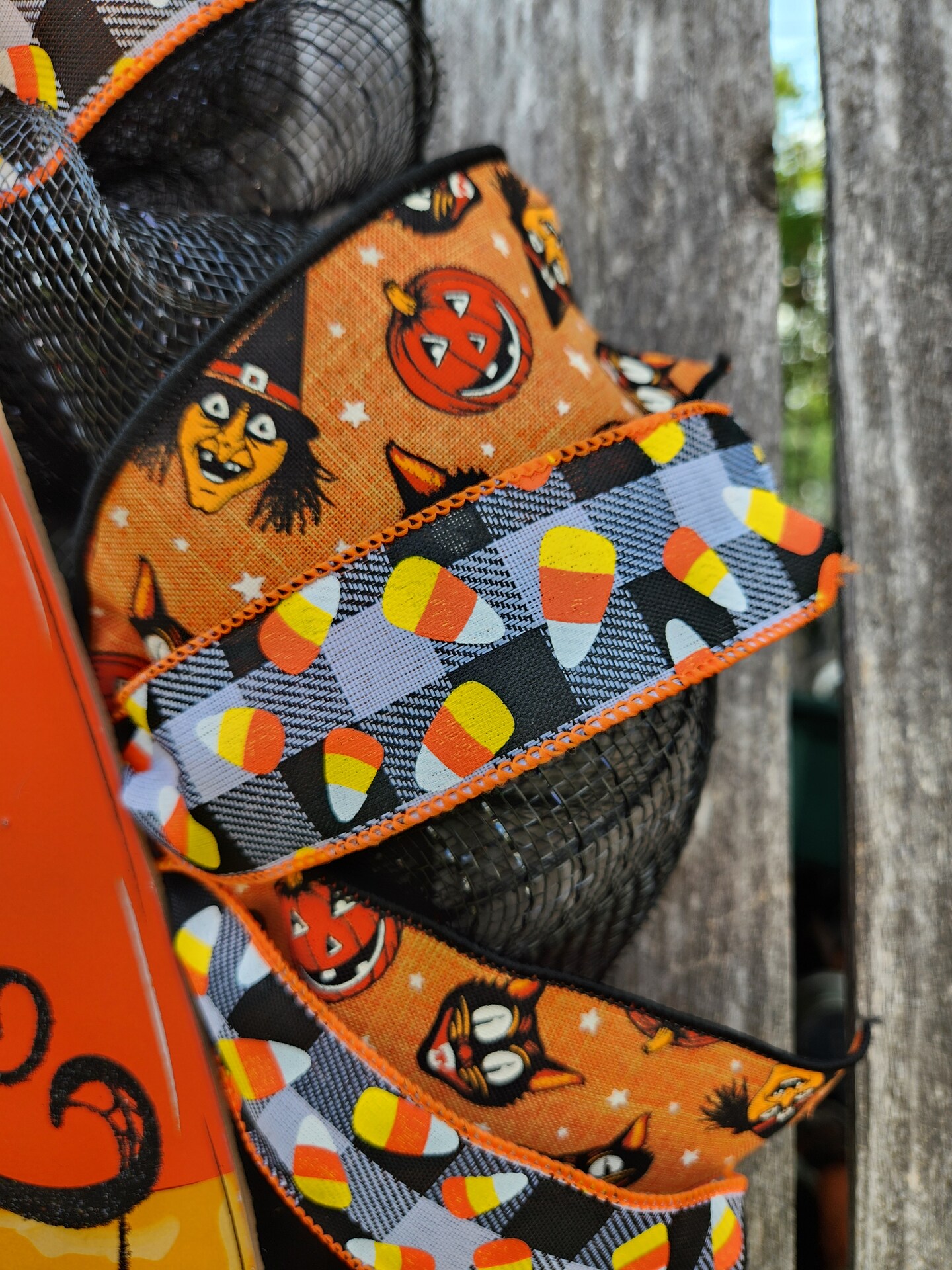 Candy Corn Halloween Wreath for Front Door, Trick or Treat Candy