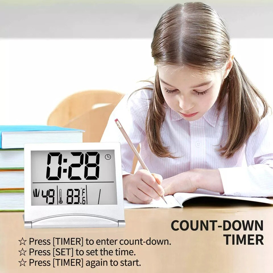 Digital Travel Alarm Clock Foldable LCD Compact Desk Pack of 2