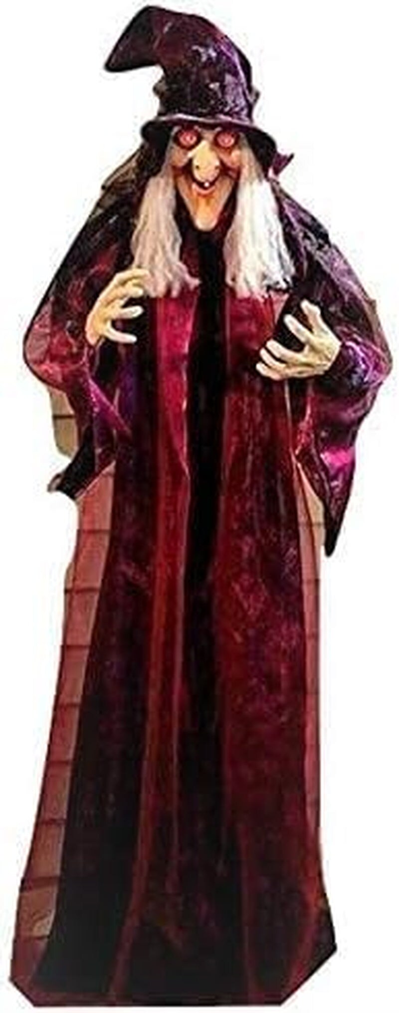 Life Size Hanging Talking Witch - Animated Halloween Witch with Sound Activation and Red Eyes for Outdoor &#x26; Indoor Decor - Old, Spooky and Scary Flying Animatronic Witch for Halloween Decorations