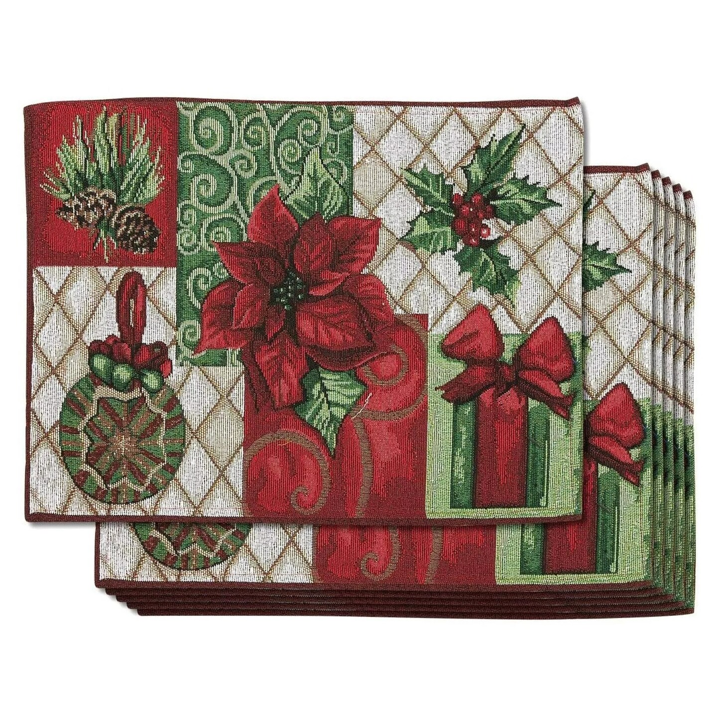Cloth Christmas Table Placemats, Set of 6 Holiday Placemats for Xmas, 13x18.5 In