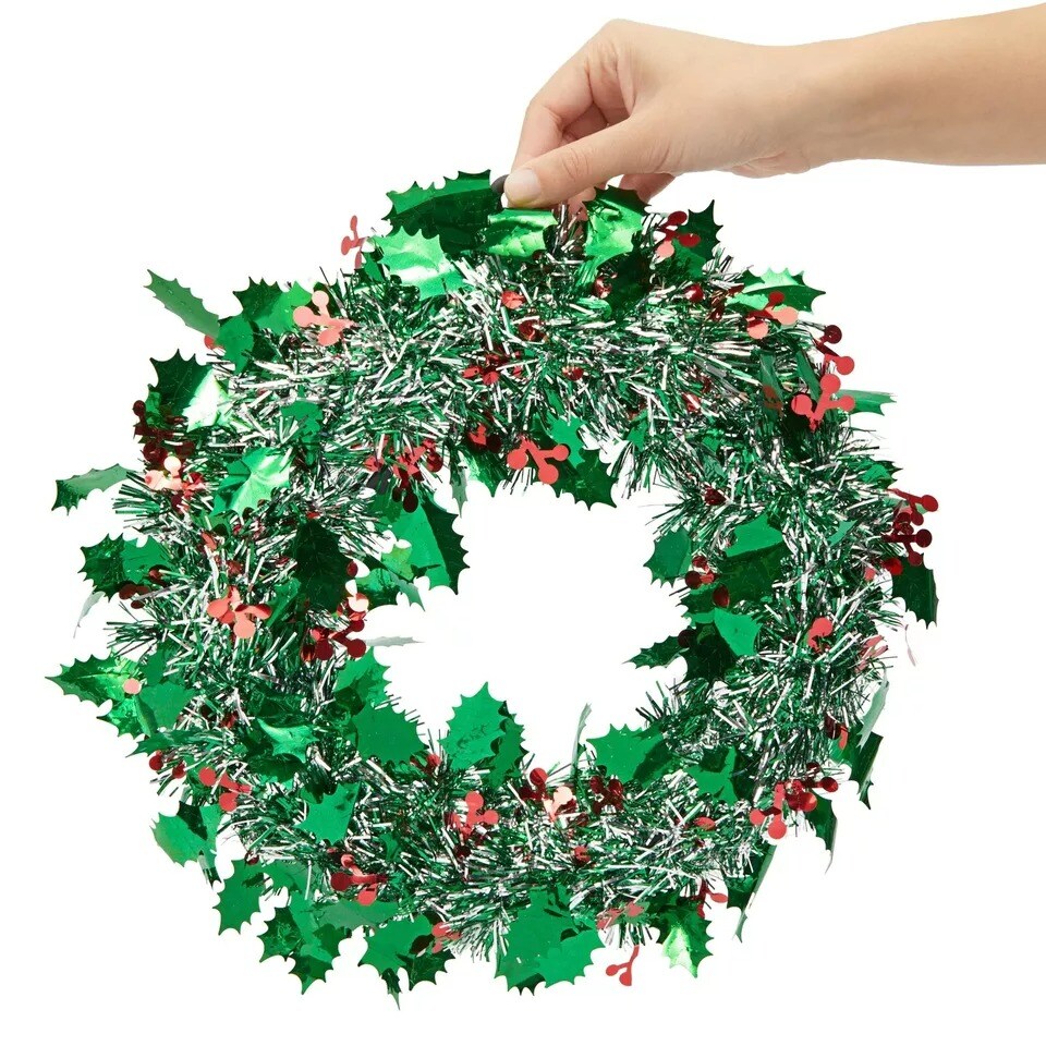 3 Pack Small Green Tinsel Front Door Wreath for Christmas, Holiday Decor, 12x12&#x22;