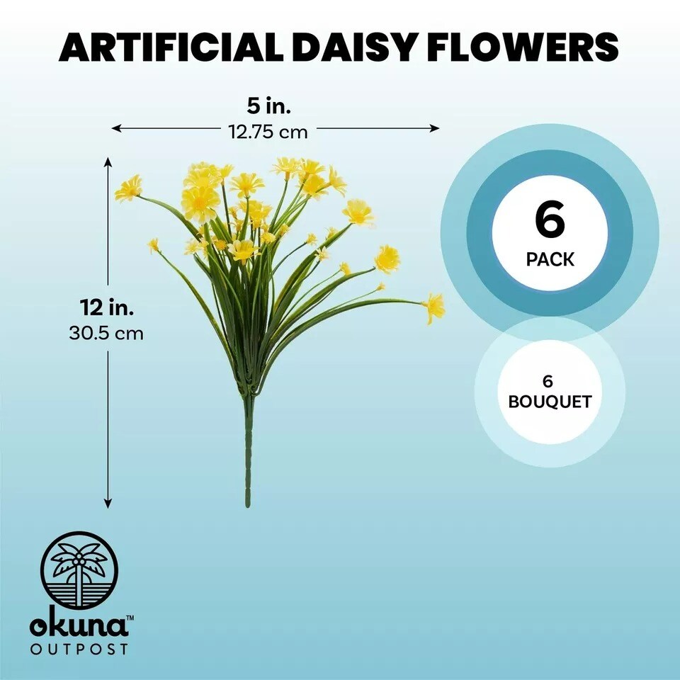 Artificial Yellow Daisy Mums with Stems for Faux Flower Arrangements (6 Pack)