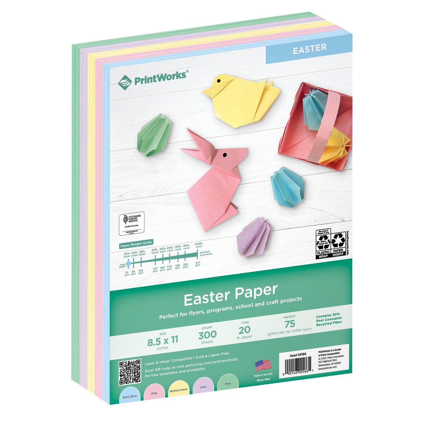 Printworks Easter Paper, 300 sheets, 20lb Paper, Includes Pastel Pink, Green, Yellow, Blue, and Lilac Paper, 8.5&#x22; x 11&#x22; (00586)