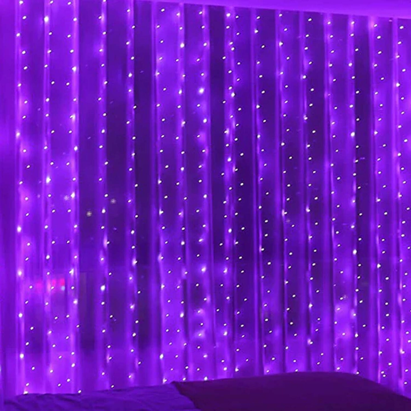 300 LED Curtain String Lights Purple with Remote Control For Christmas