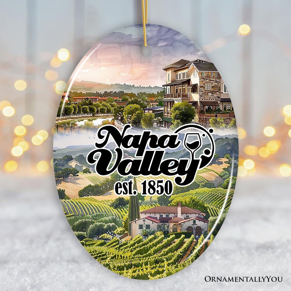 Beautiful Napa Valley Ceramic Ornament, California&#x27;s World Class Vineyards and Wineries Christmas Gift