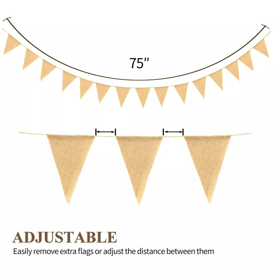 15Pcs Burlap Banner - 14 Ft Triangle Flag - DIY Hand Painted Home Decorations