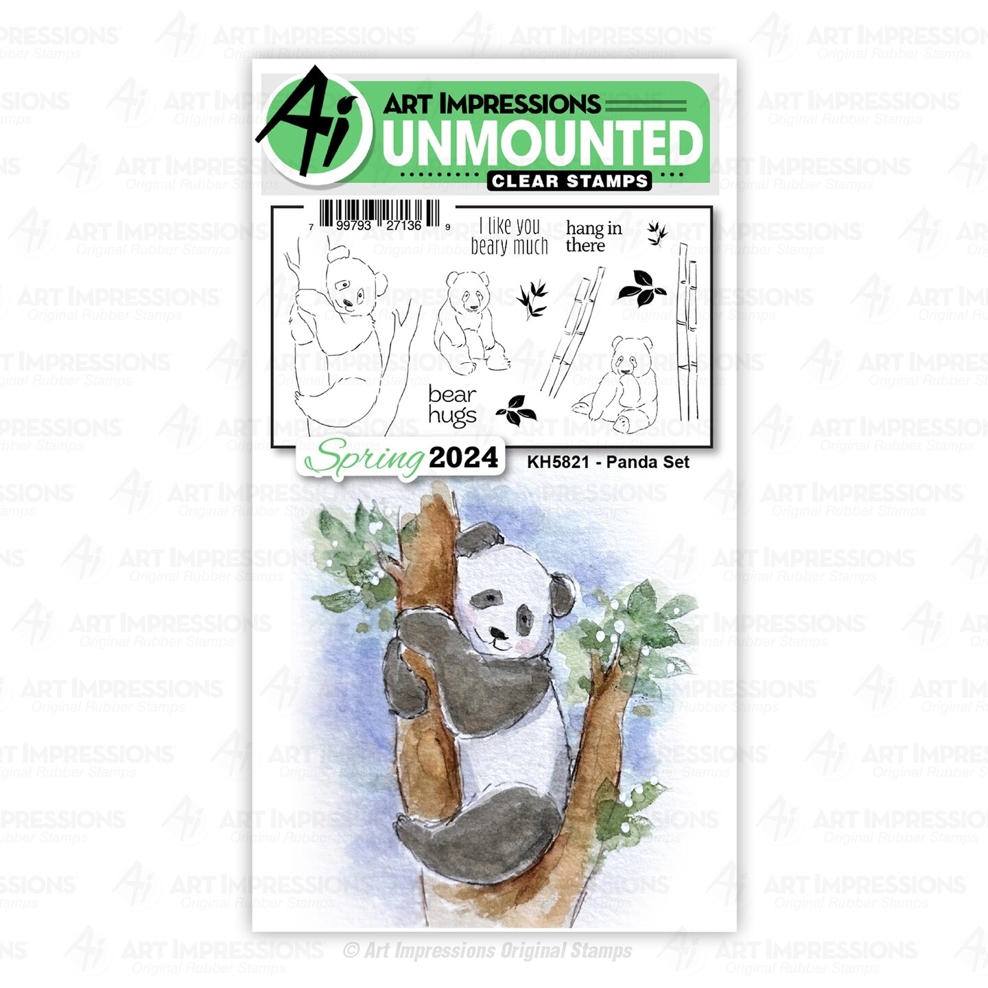 Art Impressions Watercolor Clear Stamps-Panda