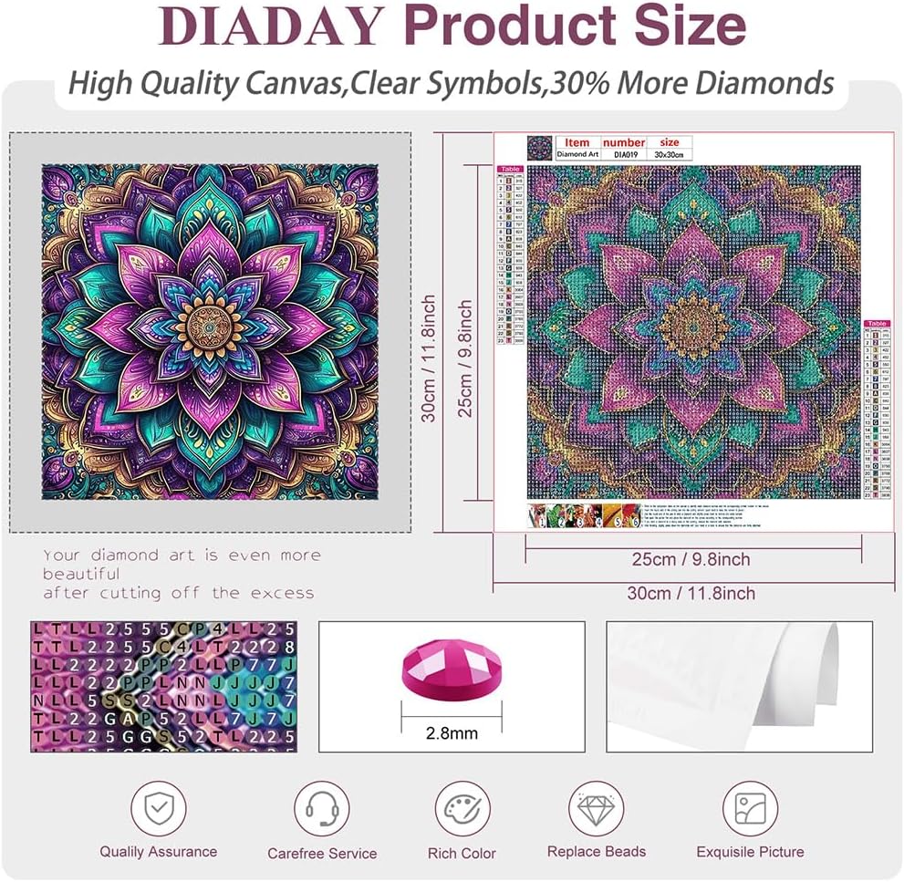 5D Mandala Diamond Painting Kit for Adults & Beginners – Full Drill Round Diamond Art, 12x12 Inch DIY Craft for Home Wall Decor & Gift