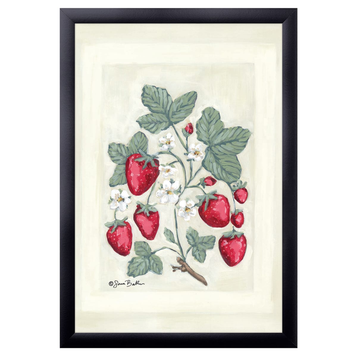 12" x 16" Sweet Summer Strawberries I Framed Wall Art, Contemporary Kitchen Home Décor, Glass Facing and Hanging Hardware Included