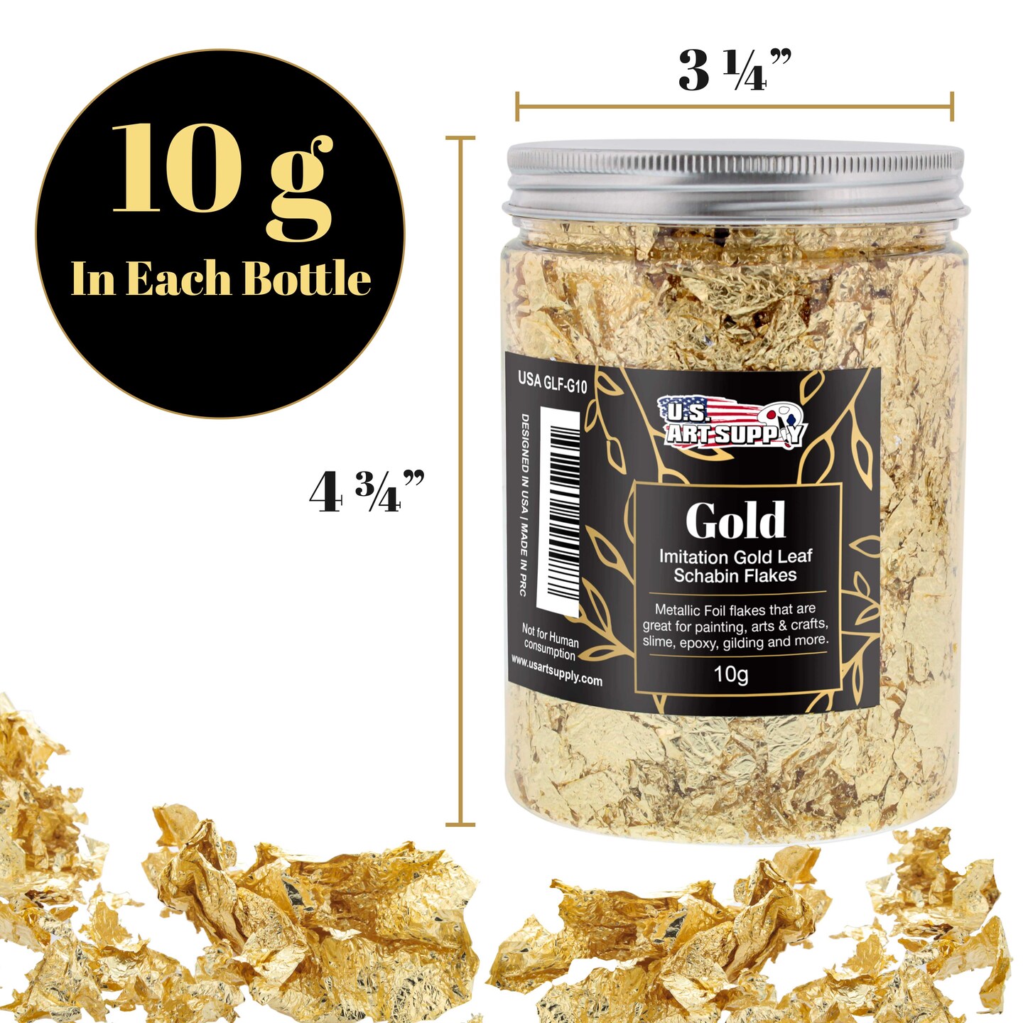 Metallic Foil Schabin Gilding Flakes, Imitation Gold 10 Gram Bottle - Metal Leaf Foil Flakes for Resin, Nails, Crafts, Painting, Jewelry, Slime, Arts and Crafts