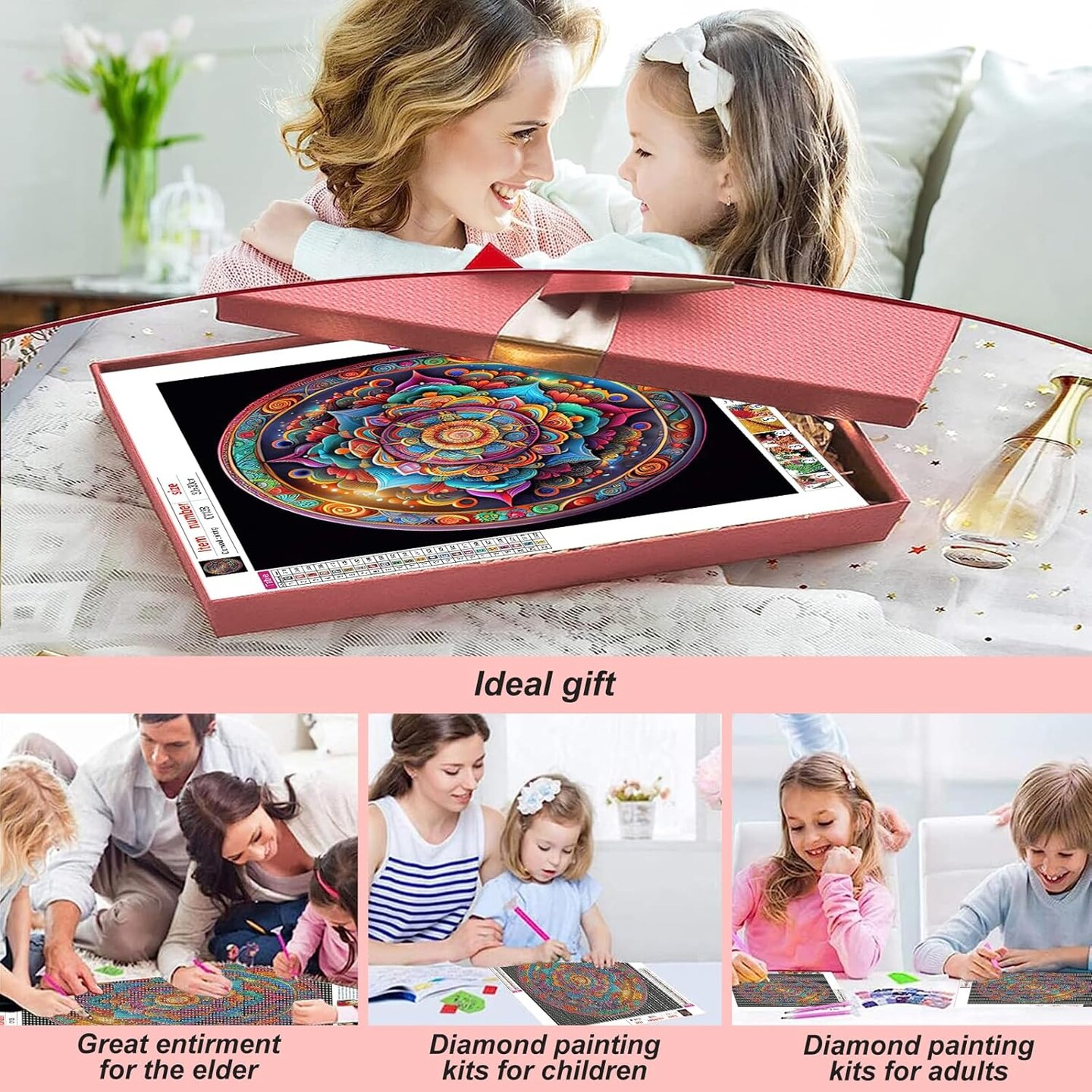 Mandala Diamond Painting Kit for Adults – 5D DIY Round Full Drill Diamond Art for Beginners, 12×12 Inch Wall Decor & Gift