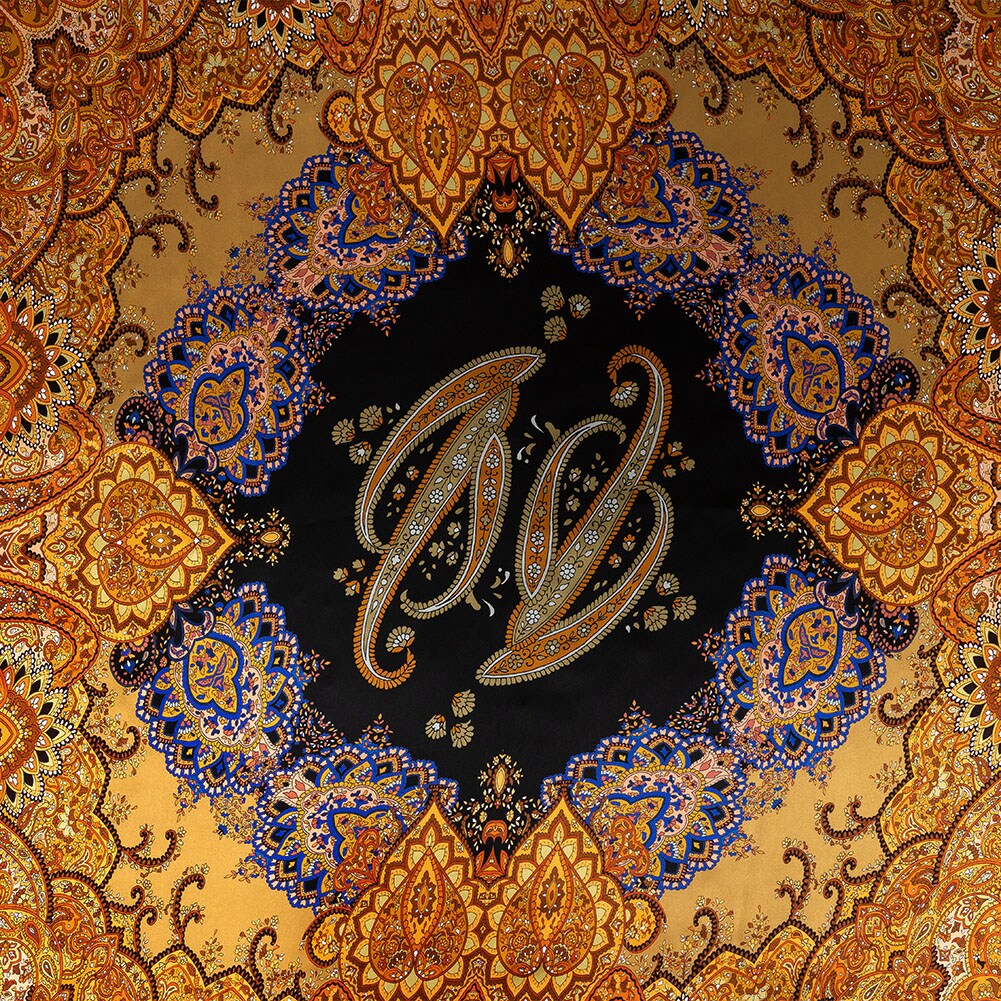 1 Panel Luxury Silk Charmeuse with Orange and Green Paisley Digital Print Fabric 53" Wide