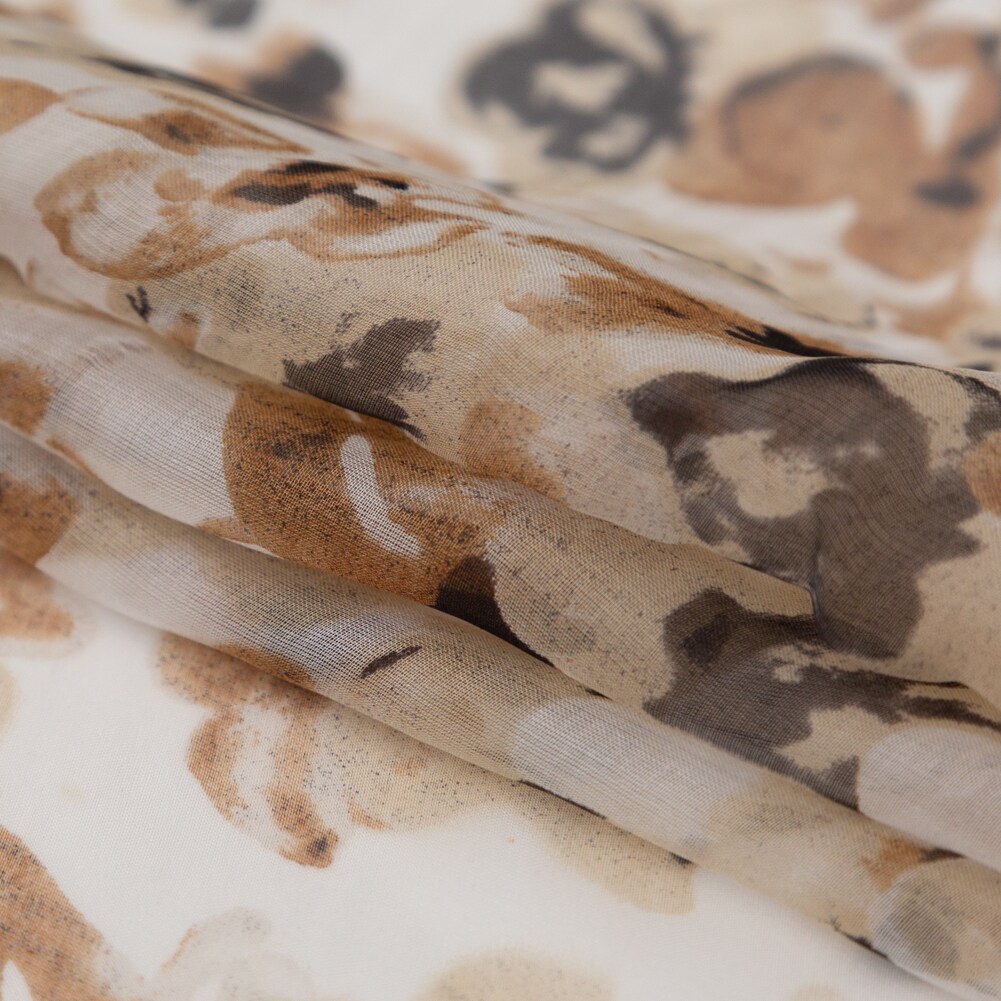 1 Yard Silk Chiffon Fabric Candied Ginger, Chateau Gray and Golden Brown Abstract Animal Deadstock 51 inch Width