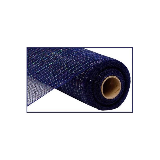 10&#x22; Poly Deco Mesh Ribbon: Metallic Navy Blue &#x26; Silver (10 Yards)