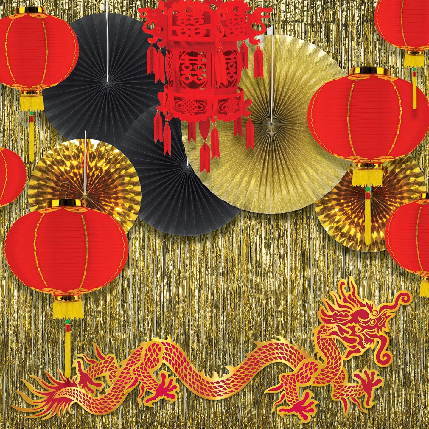 60 Piece Beistle New Year&#x27;s Eve Paper/Foil Decorative Fans - Asst black/gold
