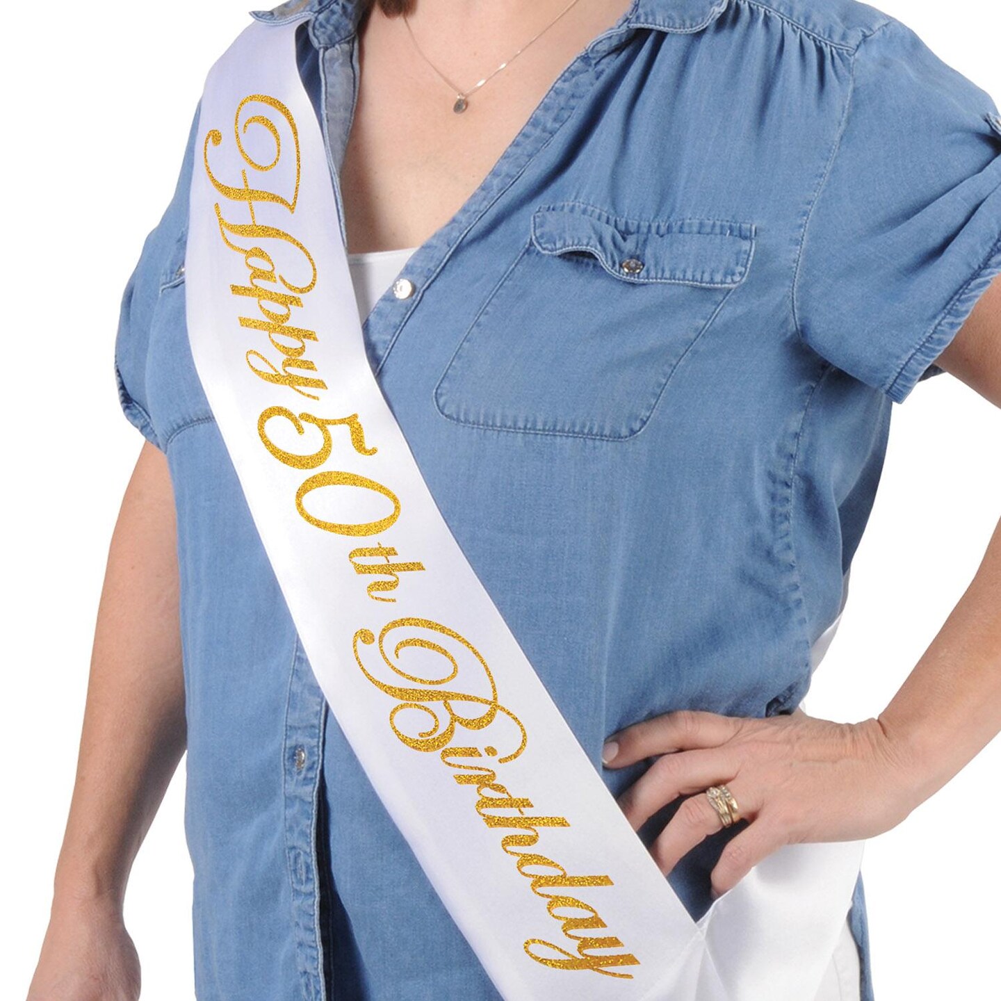 6 Pack Beistle Glittered Happy 50th Birthday Satin Sash