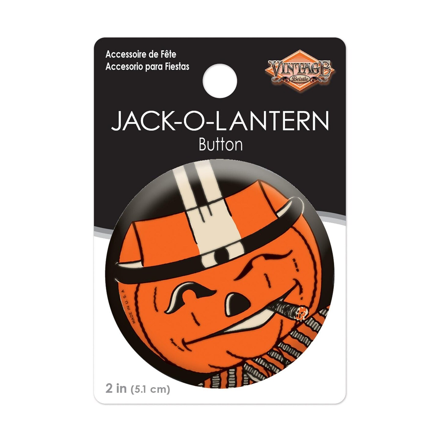 6 Pack Beistle Vintage Halloween JOL Button- Orange Pumpkin