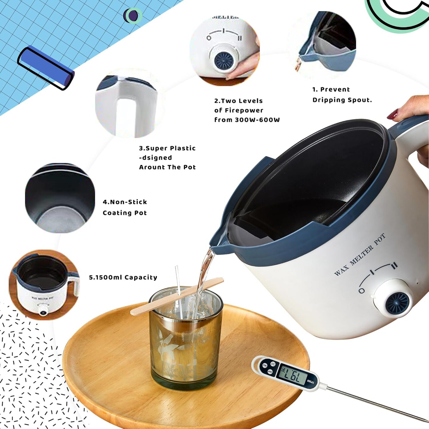 Wax Melting Pot Kit with Electric Wax Melter (white) 7.09 x 6.3 x 7.87 inches