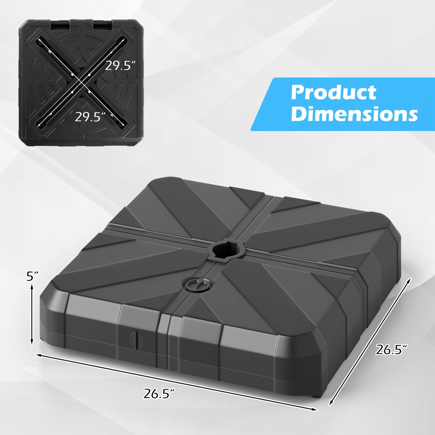 Black Metal Offset Umbrella Base with Cross Bar and Fill Ports