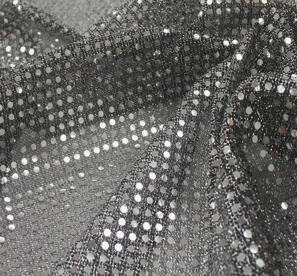 1 Yard Black or Silver Confetti Dot Sequin Fabric Sparkly Lightweight Knit 42/43&#x22; Wide