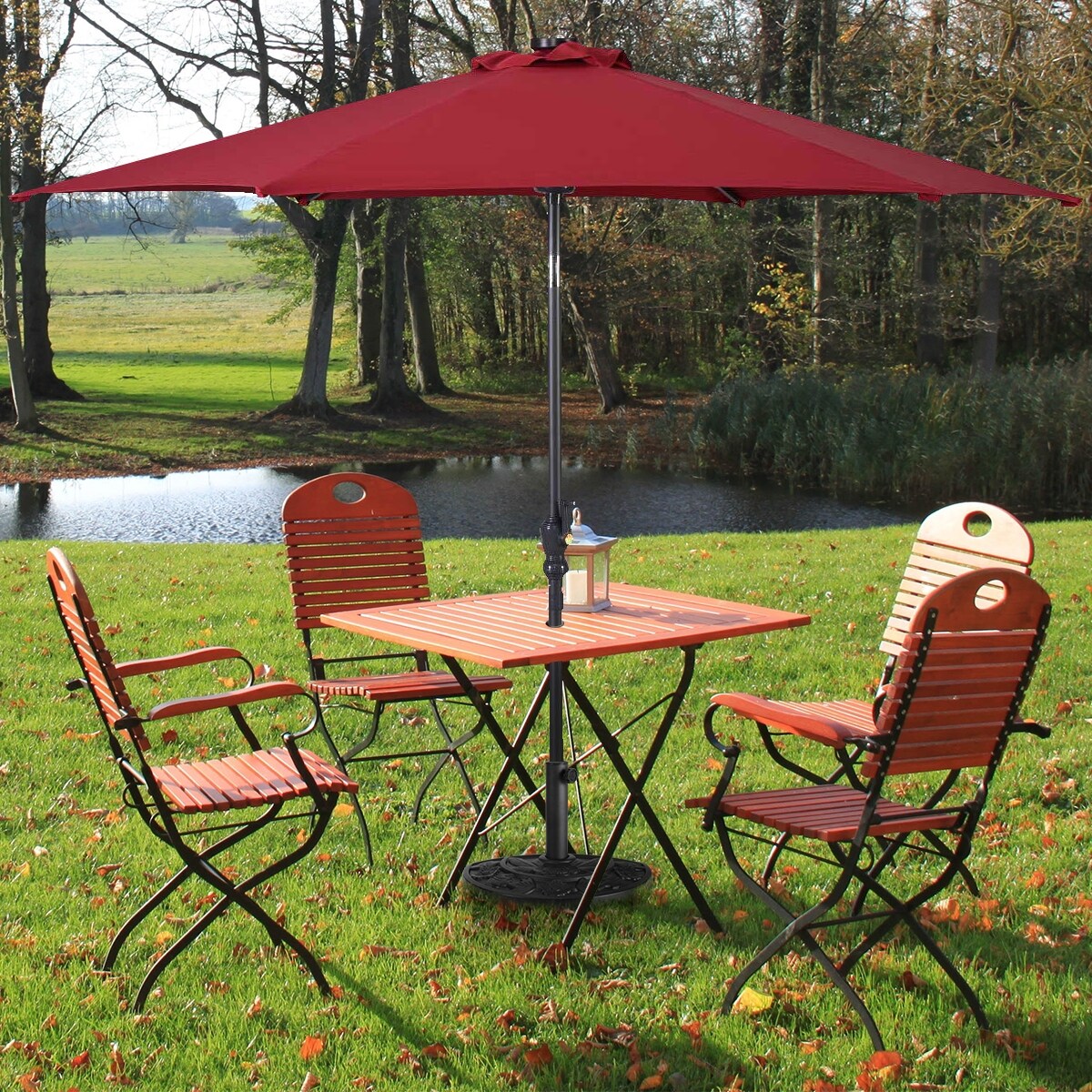 Black Resin Half-Round Patio Umbrella Base with Metal Holder and Floral Design