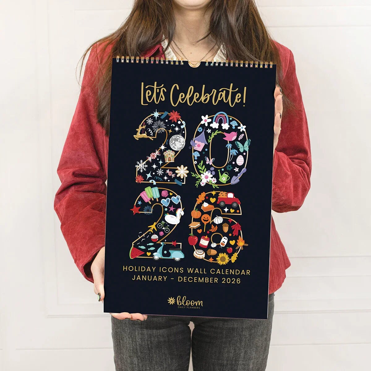 bloom daily planners 2026 Hanging Calendar, 11" x 17", Holiday Icons