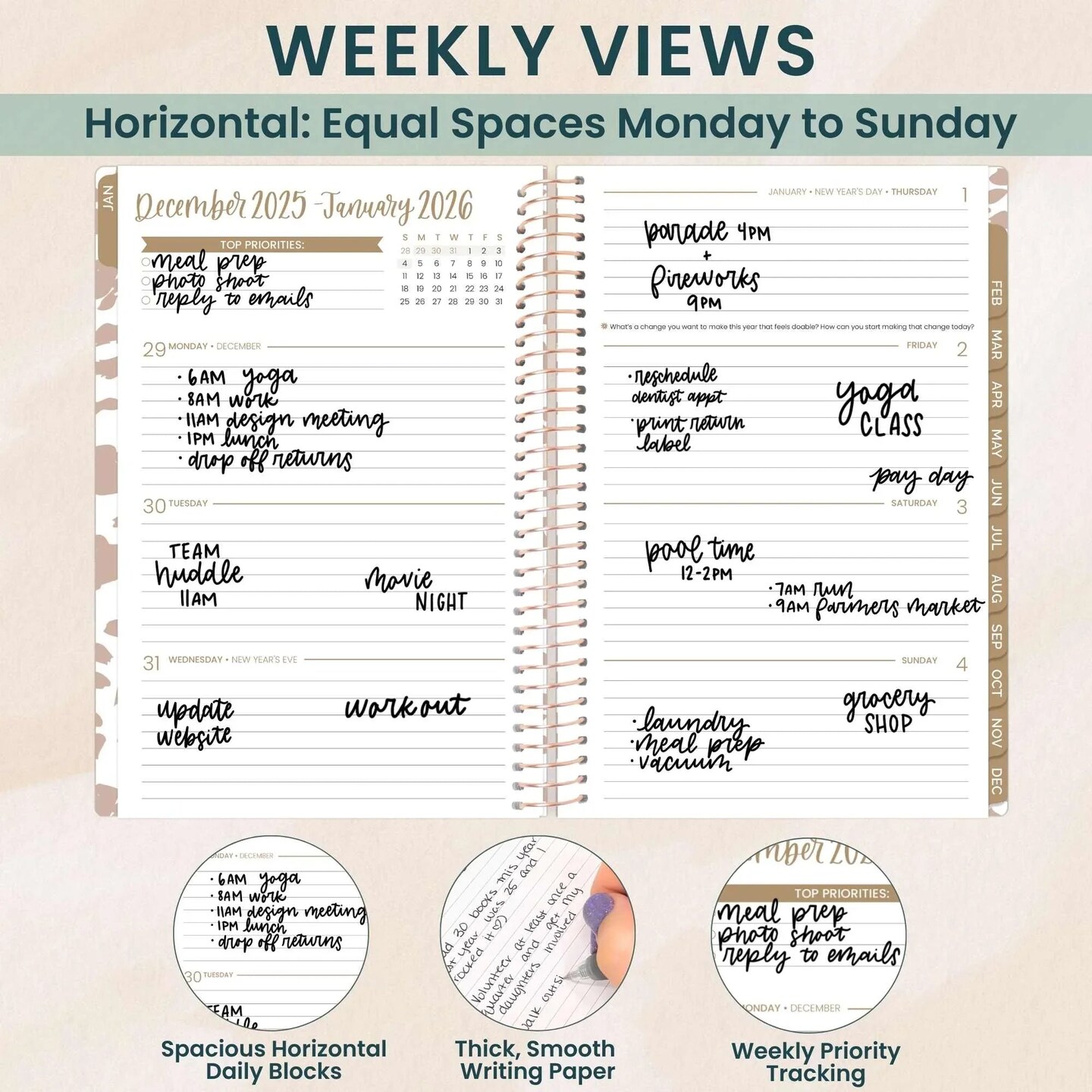 bloom daily planners 2026 Soft Cover Weekly & Monthly Planner, 5.5" x 8.25", Tan Leopard