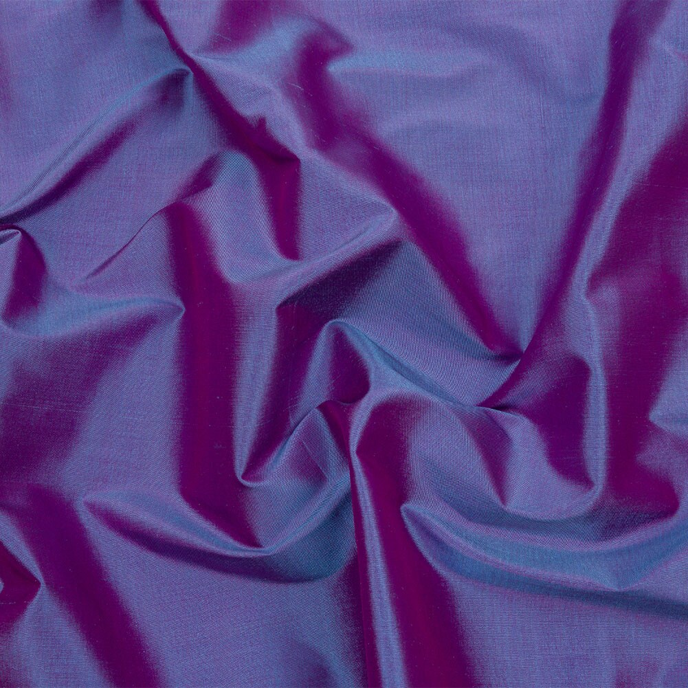1 Yard Silk Shantung Iridescent Country Blue and Fuchsia Shantung Collection
