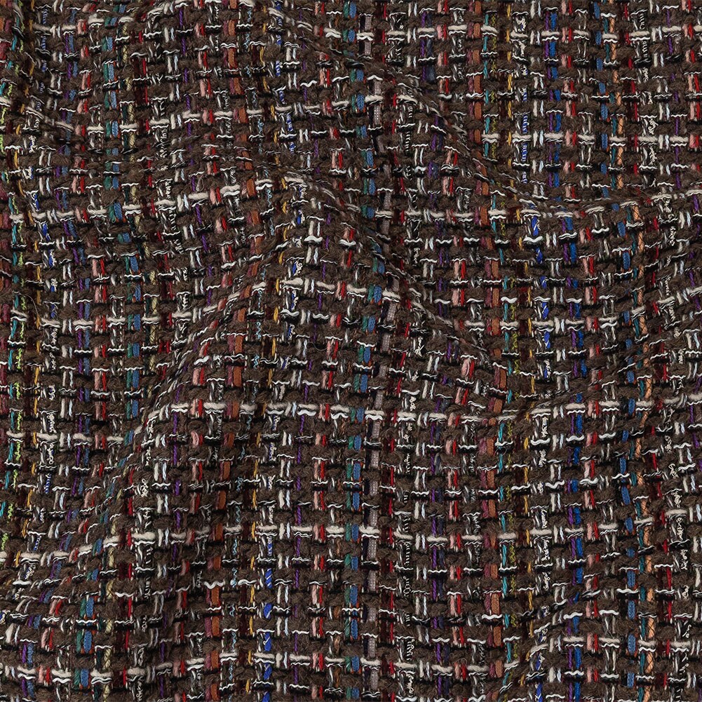 1 Yard Black Coffee, Cream and Multicolor Tweedy Plaid Blended Wool Woven 58&#x2019;&#x2019; Width
