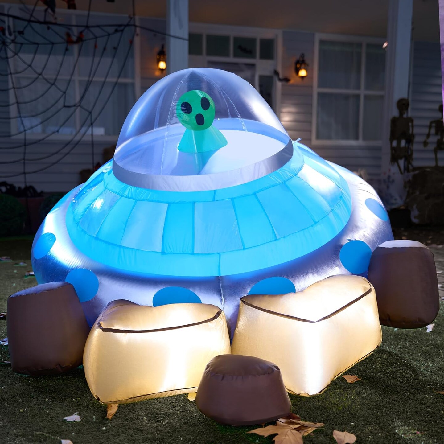 i Halloween 5 FT Long Inflatable UFO Alien Decorations with Color Changing Lights (Multicolor)
