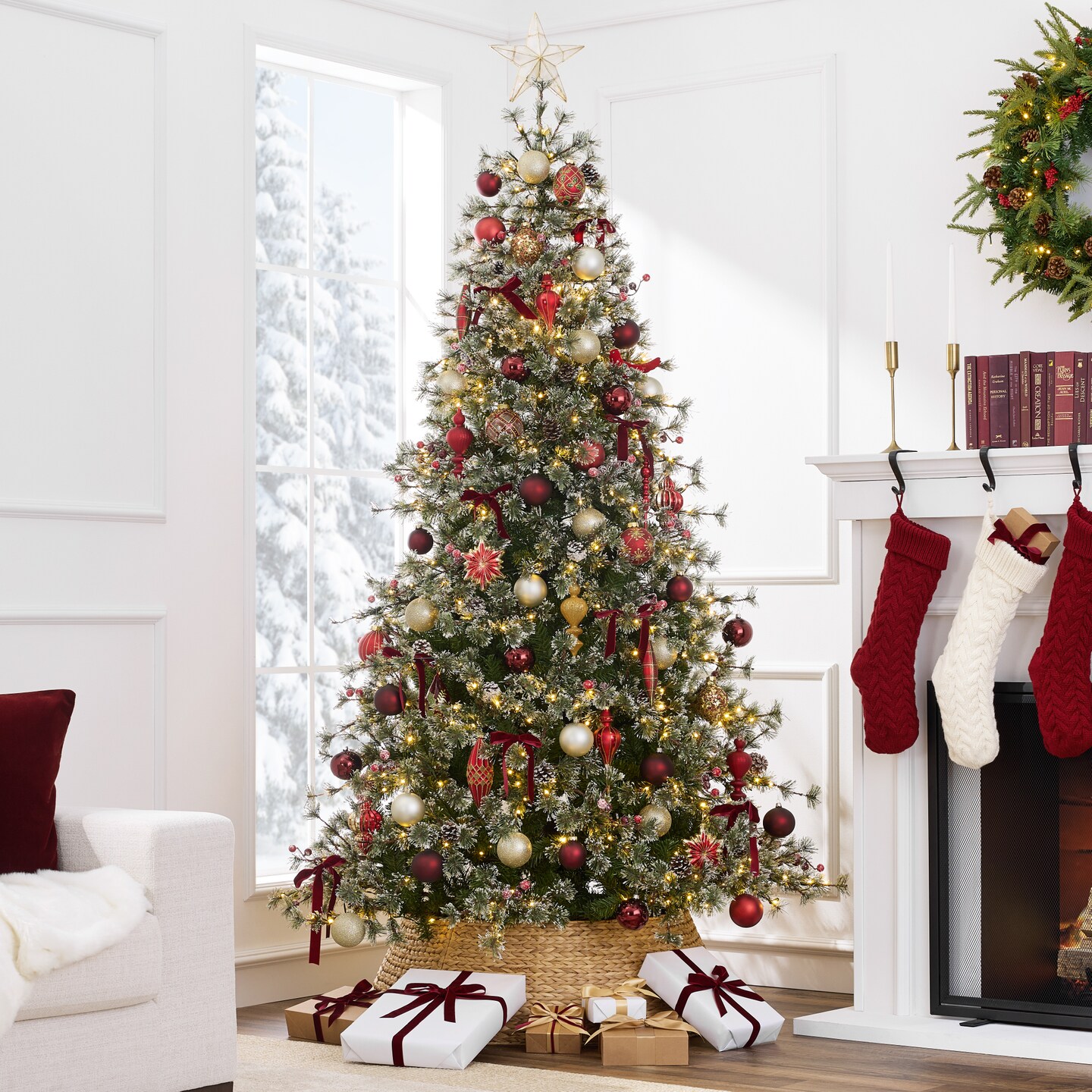 Best Choice Products Pre-Lit Cashmere Christmas Tree, Premium Semi-Flocked Pre-Decorated Artificial Holiday D&#xE9;cor