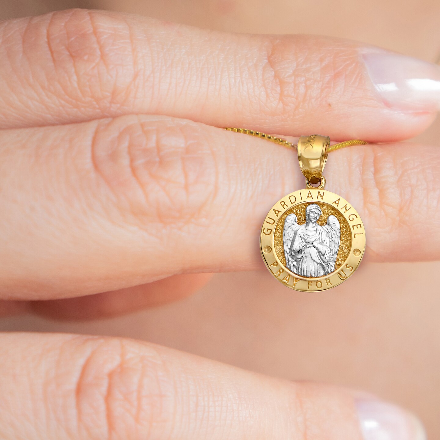 Guardian Angel Pendant for Necklace - Solid 10k 14k Gold Religious