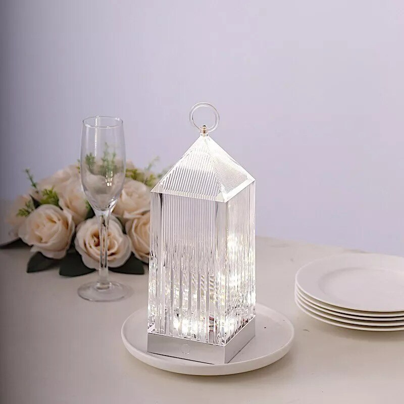 11" Clear Acrylic Crystal Lantern Desk Lamp Decorative LED Light Party Events