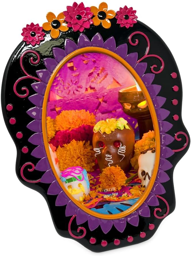 4X6 Sugar Skull Picture Frame For Photo Tabletop &#x26; Wall Display Hanging Display &#x26; Home D&#xE9;cor (4x6, Black with Fuchsia)