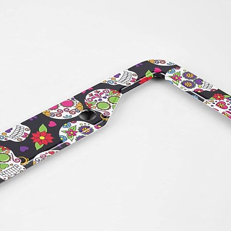 Day of The Dead License Plate Frame Auto Tag Frames Floral License Plates Holder 2 Holes Sugar Skull Gothic Halloween Decorative Car Truck Motorcycle License Plates Cover Tag for Men Women