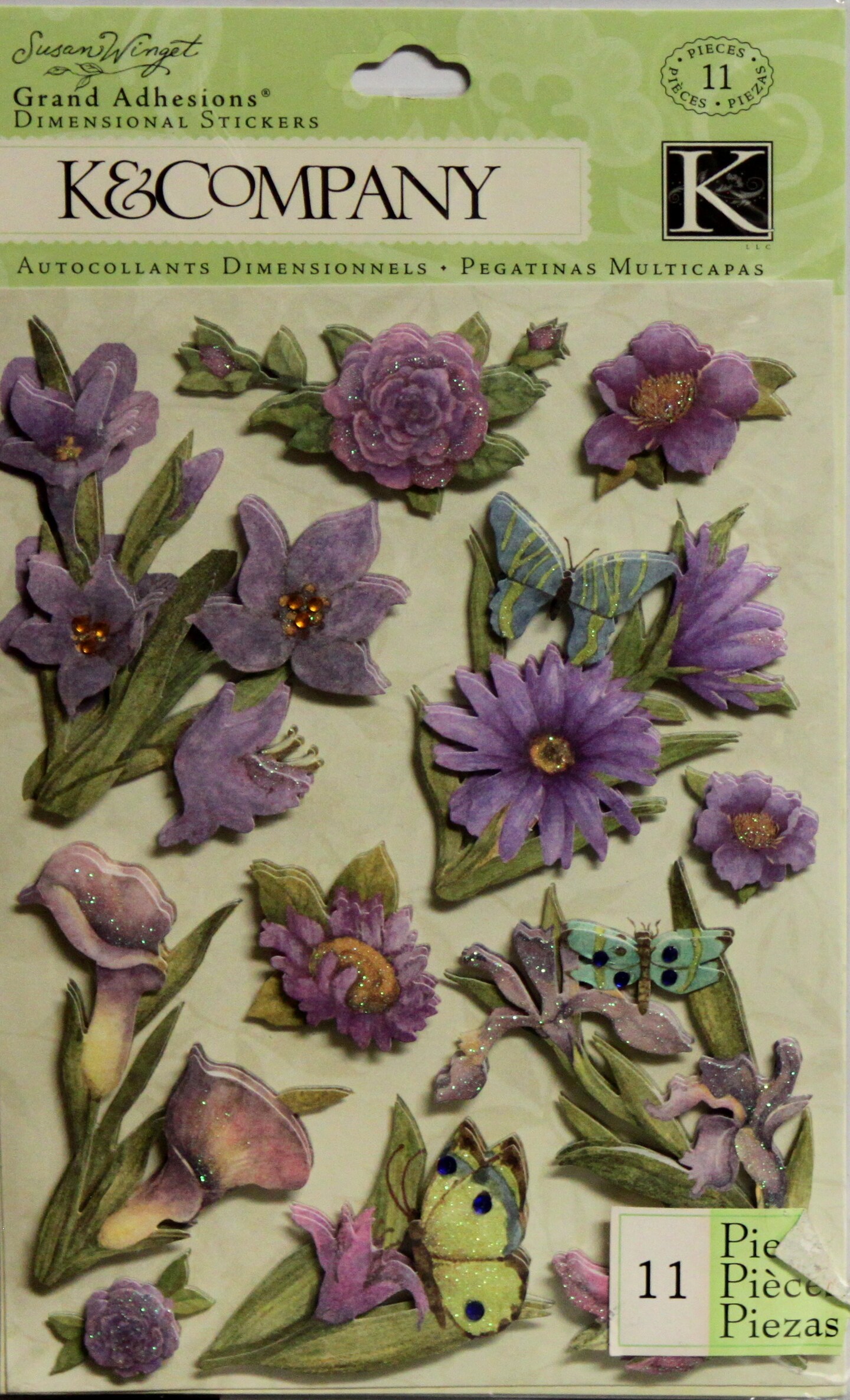 K &#x26; Company Susan Winget Botanical Purple Floral Grand Adhesions Dimensional Stickers