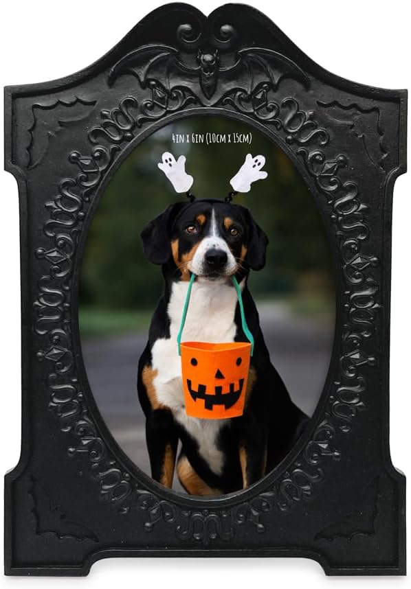 4x6 Tombstone-Shaped Halloween Picture Frame, Photo Tabletop &#x26; Wall Display Hanging Display &#x26; Home D&#xE9;cor (4x6, Matt Black)