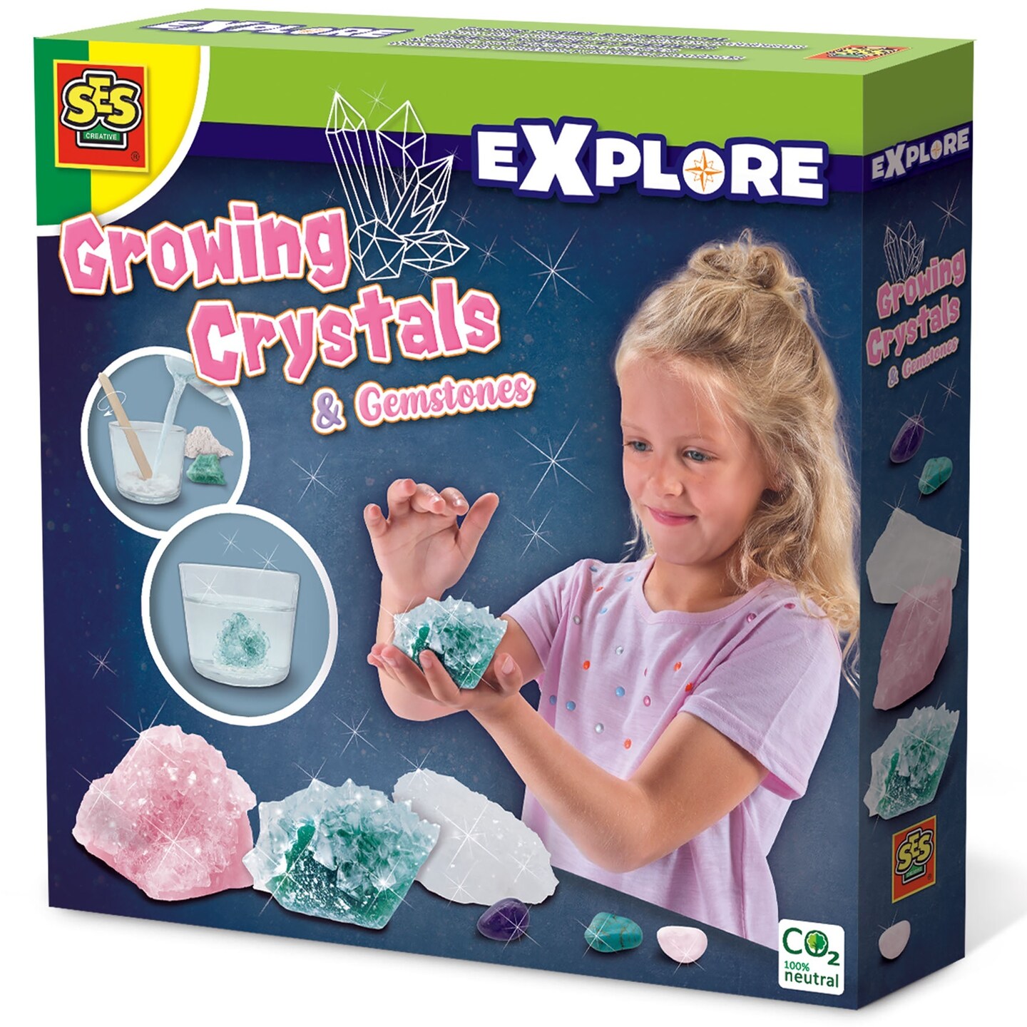 SES Creative: Explore Growing Crystals &#x26; Gemstones - DIY Science Kit, Create 3 Giant Alum Crystals From Stones, STEM Activity Craft Set, Kids Ages 8+