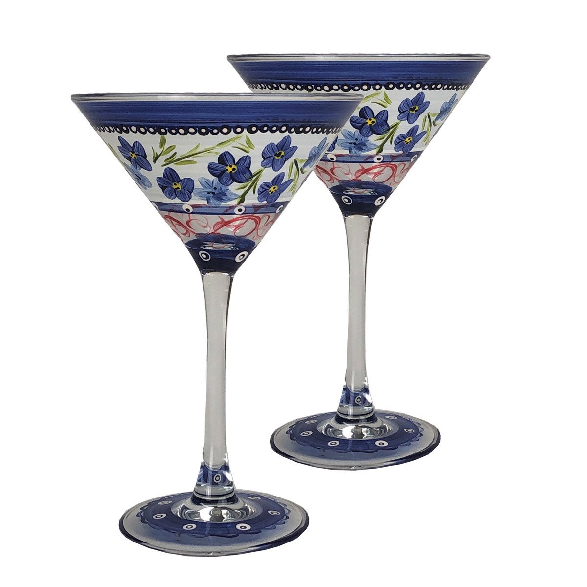 Barcelona Flowers Martini Set Of 2 Hand Painted Glassware